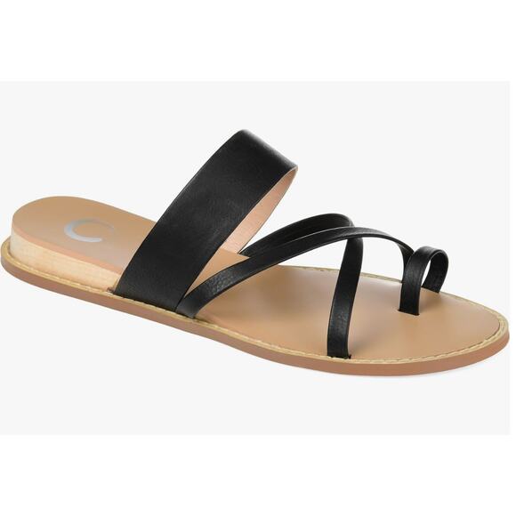 Journee Collection Toe Strap Slide Sandals 7.5 Black NWT Beach Resort Coastal - Picture 1 of 6